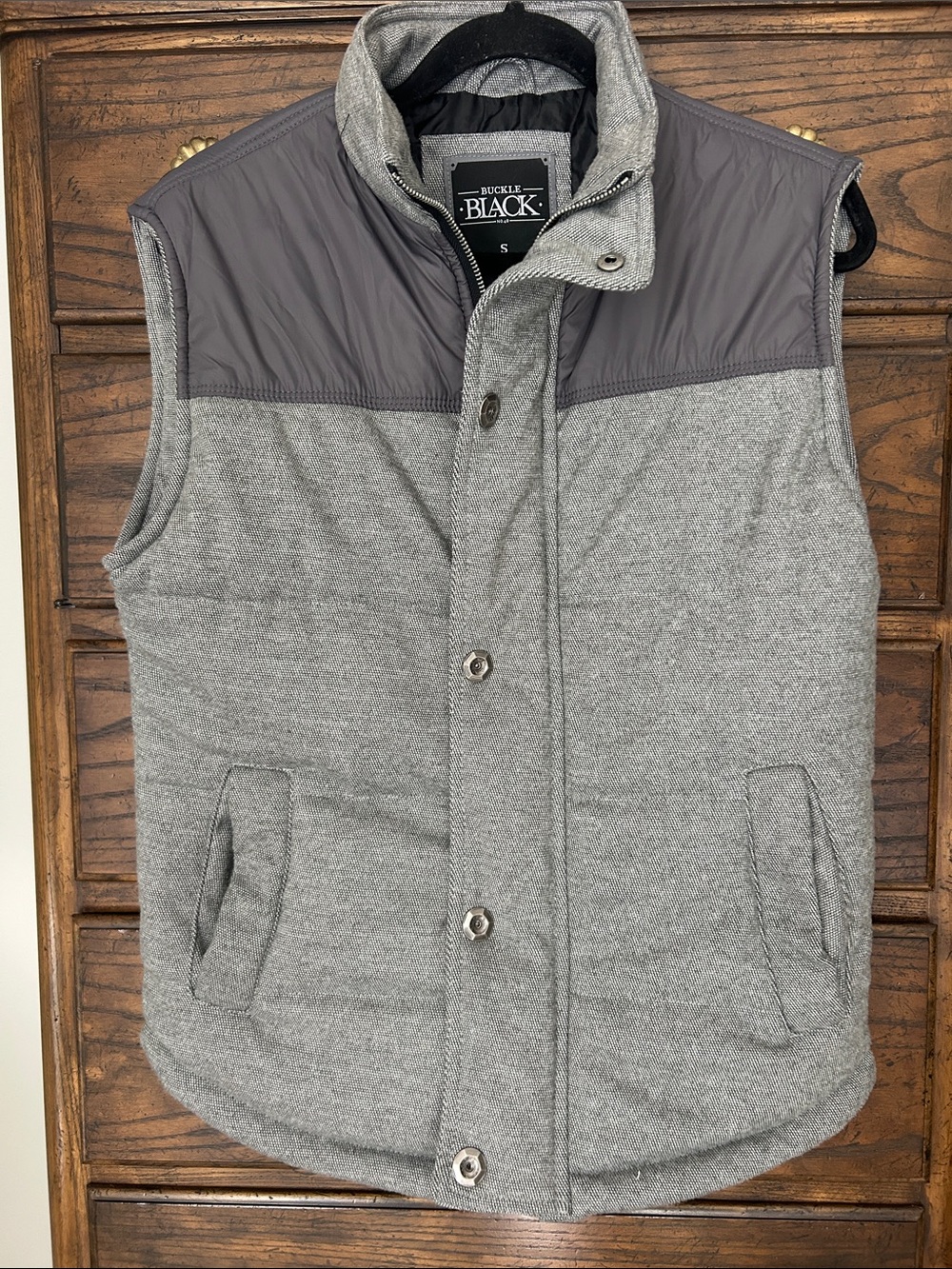 Buckle Black Gray Quilted Vest with Dark Gray Yoke